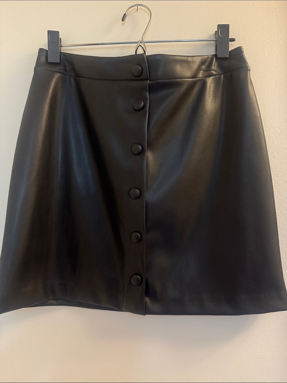 LOFT Black Faux Leather Button-Front Mini Skirt